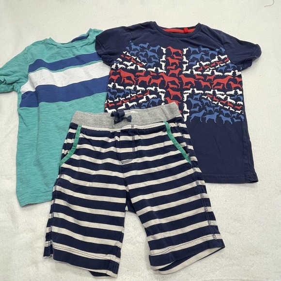 Mini Boden Boys Short Sleeves Shirt LOT Sz 6-7Y Blue Dogs Green Stripe shorts - Picture 1 of 9